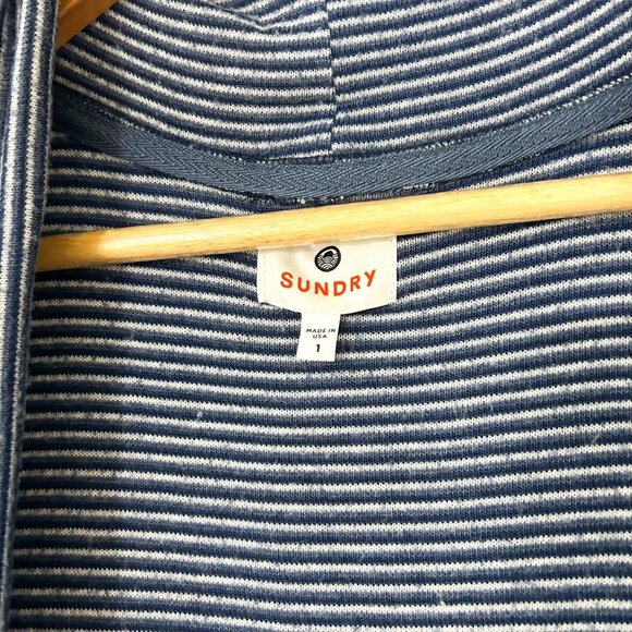 Anthropologie Sundry Brushed Fleece Cocoon Cardigan Blue White Stripe Size 1 - Picture 5 of 8